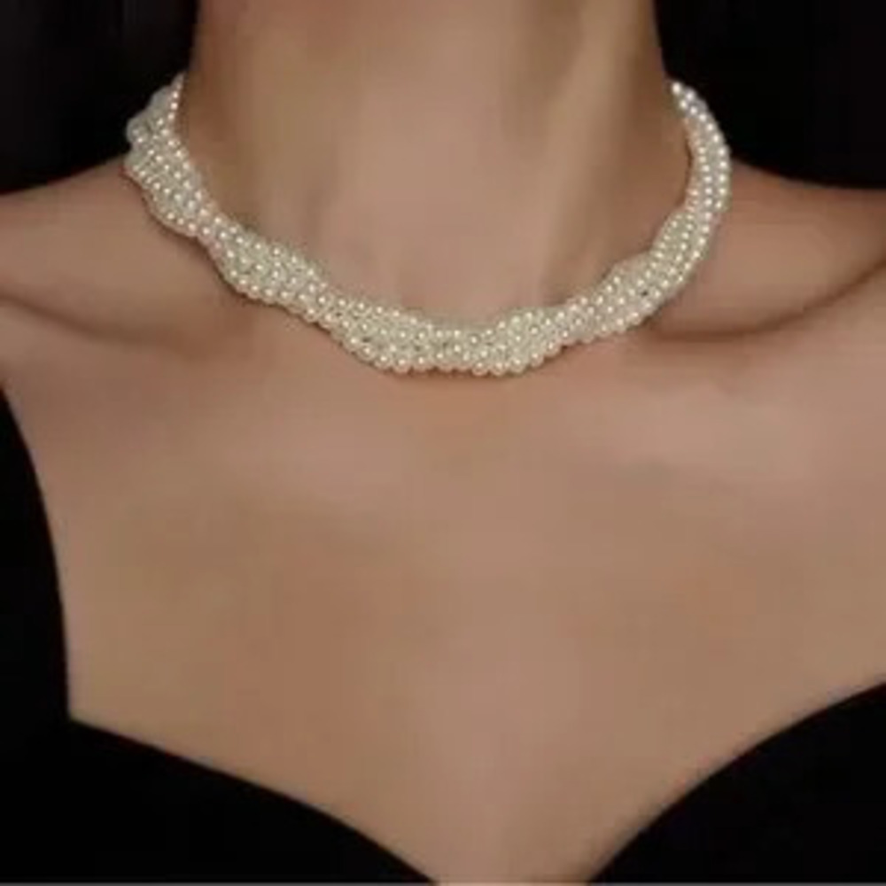 Multilayer Peal Choker multilayer Necklace 15+3 extension